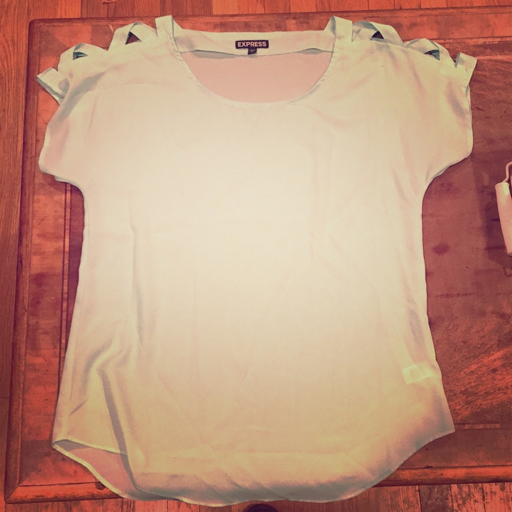 NWOT EXPRESS Light Teal Open Cross Shoulder Blouse